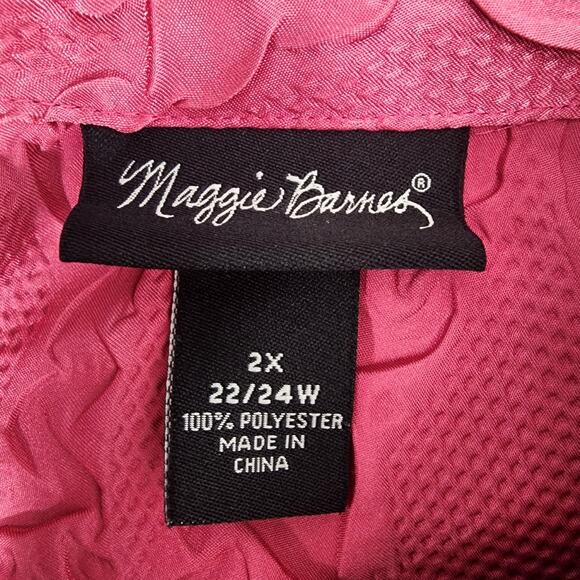 Maggie Barnes Womens Shirt Plus 2X Textured Satin Crinkle Button Front Feminine - Picture 9 of 10